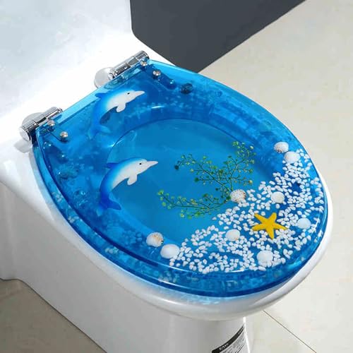 weich geschlossener Toilettensitz, Toilettensitz aus Harz mit Absenkautomatik und Schnellverschluss for Toiletten des Typs UVO, 42 x 34 cm(Style-14) von YBAAKZIIR