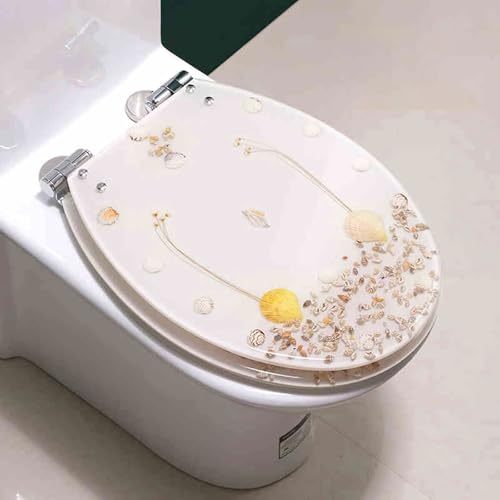 weich geschlossener Toilettensitz, Toilettensitz aus Harz mit Absenkautomatik und Schnellverschluss for Toiletten des Typs UVO, 42 x 34 cm(Style-19) von YBAAKZIIR
