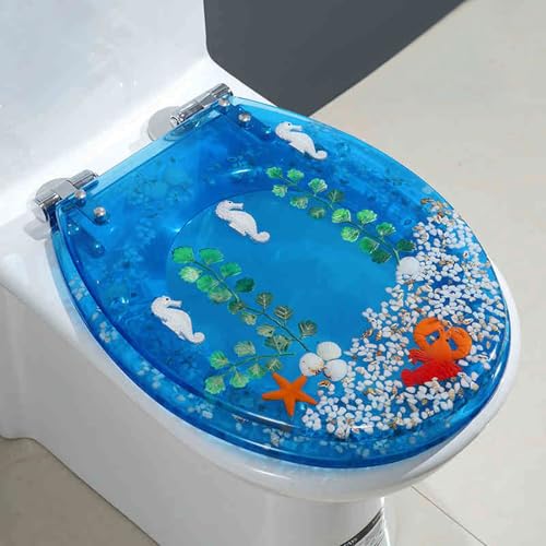 weich geschlossener Toilettensitz, Toilettensitz aus Harz mit Absenkautomatik und Schnellverschluss for Toiletten des Typs UVO, 42 x 34 cm(Style-5) von YBAAKZIIR