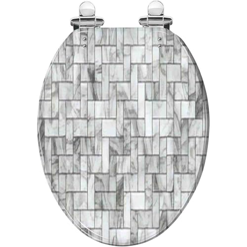 weich geschlossener Toilettensitz, Toilettensitz aus Kunstharz mit langsamer Schließung und Schnellverschluss, geräuscharm, mit Deckel, 43 x 36 cm(Style-17) von YBAAKZIIR