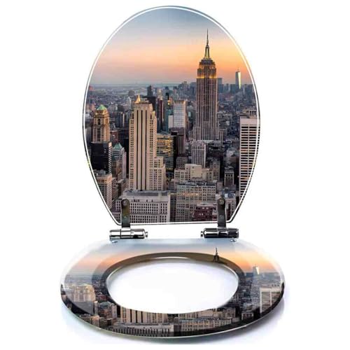 weich geschlossener Toilettensitz, Toilettensitz aus Kunstharz mit langsamer Schließung und Schnellverschluss, geräuscharm, mit Deckel, 43 x 36 cm(Style-7) von YBAAKZIIR