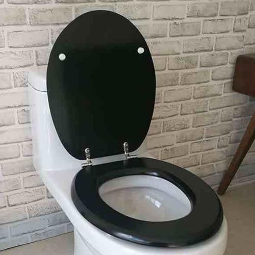 weich geschlossener Toilettensitz, Toilettensitz aus Massivholz, Schnellverschluss, Absenkautomatik, verstellbares Scharnier, mehrfarbig, 43 x 36/44 x 36 cm(Black-o,43 * 36 cm) von YBAAKZIIR