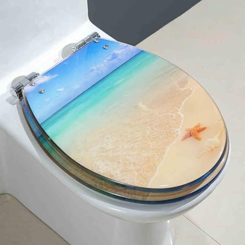 weich geschlossener Toilettensitz, Toilettensitz aus transparentem Kunstharz mit langsamer Schließung, passend for Toiletten in U-/V-/O-Form, 34 x 42 cm(A Style) von YBAAKZIIR