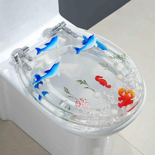 weich geschlossener Toilettensitz, Toilettensitz aus transparentem Kunstharz mit langsamer Schließung, passend for Toiletten in U-/V-/O-Form, 34 x 42 cm(F Style) von YBAAKZIIR