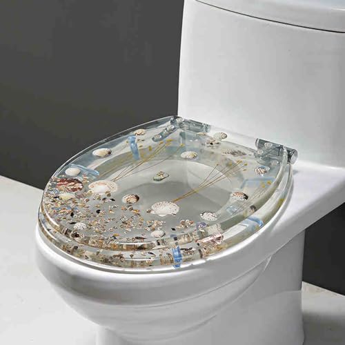 weich geschlossener Toilettensitz, Toilettensitz und Deckel aus Harz for UVO-Form, langsam schließend, mit Druckknopfentriegelung, 43 x 36 cm(Style-2) von YBAAKZIIR