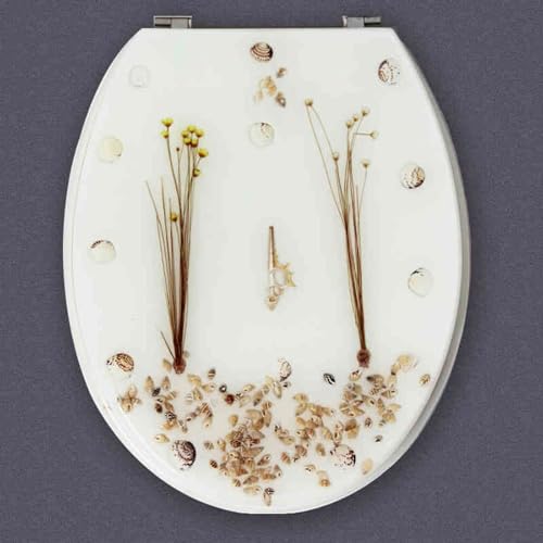 weich geschlossener Toilettensitz, Toilettensitz und Deckel aus Harz for UVO-Form, langsam schließend, mit Druckknopfentriegelung, 43 x 36 cm(Style-4) von YBAAKZIIR