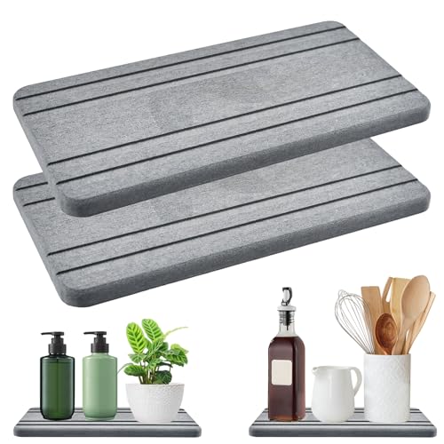 YBCCBY 2 Stück Wasserabsorbierender Stein für Spüle Steintablett Kieselgur Untersetzer Trockentablett Saugfähig Seifenschalen Schnell Trockenmatte waschbecken Matte Diatomit Tablett für Schwämme von YBCCBY