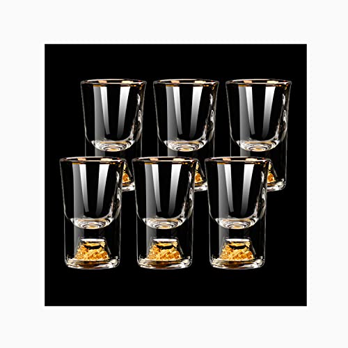 YBCPACK 10 ml Gold-Schnapsgläser-Set, 6 Stück, Kristall-Schnapsglas-Set, verziert mit 24 K Goldflocken, Mini-niedliche Gläser für Spirituosen, Tequila, Sake, Whiskey von YBCPACK