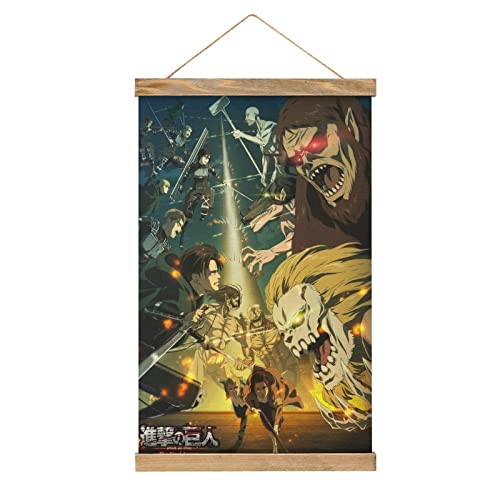 Attack On Titan Anime Scroll Poster Stoff Bild Kunst Holz DIY Rahmen Hängende Druck Aufhänger für Raum Dekor Öl Leinwand Kit Geschenk von YBEL