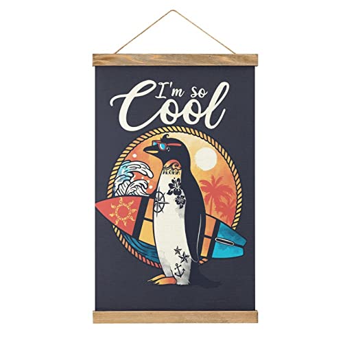 Coole Pinguin Sommer Scroll Poster Stoff Bild Kunst Holz DIY Rahmen Hängende Druck Aufhänger für Raum Dekor Öl Leinwand Kit Geschenk von YBEL