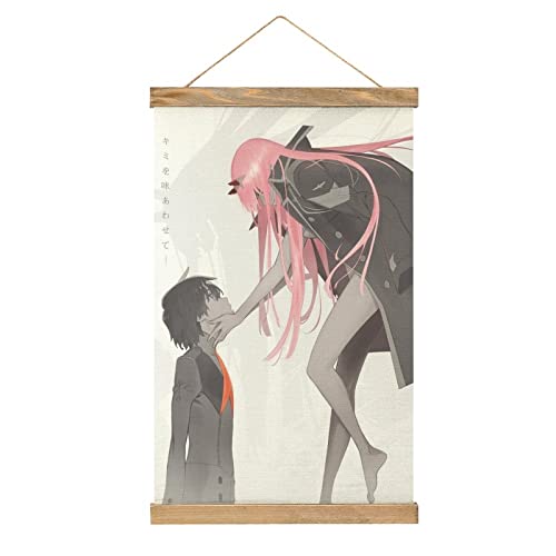 Darling in The Franxx Zero Two Scroll-Poster, Stoffbild, Kunst, Holzrahmen, zum Aufhängen, für Raumdekoration, Öl-Leinwand-Kit, Geschenk von YBEL