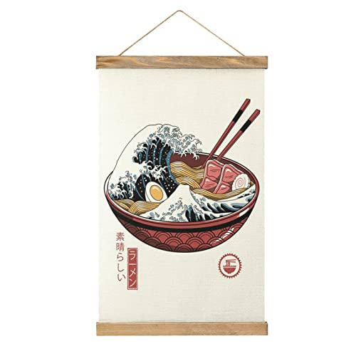 Great Ramen Wave White Scroll Poster Stoff Bild Kunst Holz DIY Rahmen Hängende Druck Aufhänger für Raumdekoration Öl Leinwand Kit Geschenk von YBEL