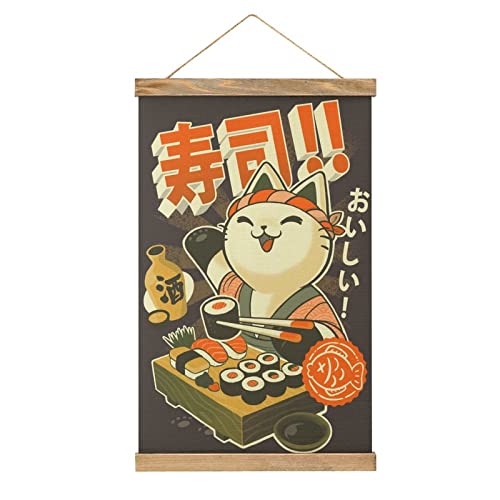 Magnetische Schriftrolle Sushi Katze Koch Japan Kleiderbügel Poster DIY Wand Stoff Dekor Hängende Gemälde Rahmen Kit Halter für Wohnzimmer von YBEL