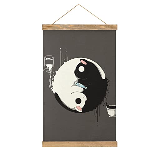 Niedliche Tiere Ying Yang Scroll-Poster Stoffbild Kunst Holz DIY Rahmen Hängender Druck Aufhänger für Raumdekoration Öl Leinwand Kit Geschenk von YBEL