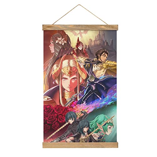 YBEL Anime Fire Emblem Drei Häuser Scrollen Poster Stoff Bild Kunst Holz DIY Rahmen Hängende Druck Aufhänger für Raumdekoration Öl Leinwand Kit Geschenk von YBEL