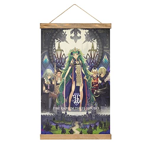 YBEL Anime Fire Emblem Drei Häuser Scrollen Poster Stoff Bild Kunst Holz DIY Rahmen Hängende Druck Aufhänger für Raumdekoration Öl Leinwand Kit Geschenk von YBEL