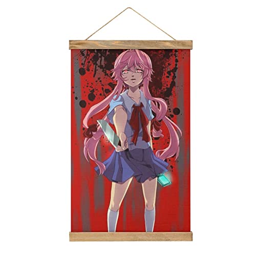 YBEL Anime Mirai Nikki Scroll-Poster Stoffbild Kunst Holz DIY Rahmen Hängende Druck Aufhänger für Raumdekoration Öl Leinwand Kit Geschenk von YBEL