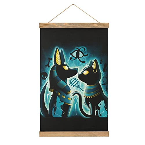 YBEL Anubis und Bastet Scroll-Poster Stoffbild Kunst Holz DIY Rahmen Hängende Druck Aufhänger für Raumdekoration Öl Leinwand Kit Geschenk von YBEL