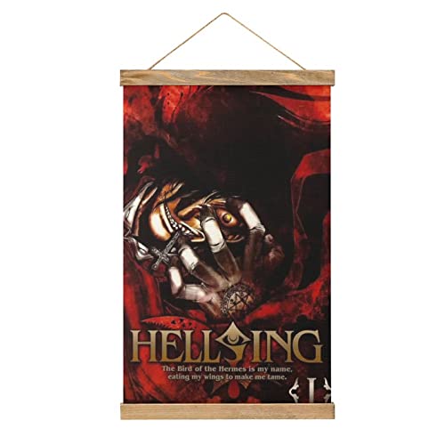 YBEL Hellsing Scroll-Poster, Stoffbild, Kunst, Holzrahmen, zum Aufhängen, Druck, Aufhänger für Raumdekoration, Ölleinwand, Geschenk von YBEL