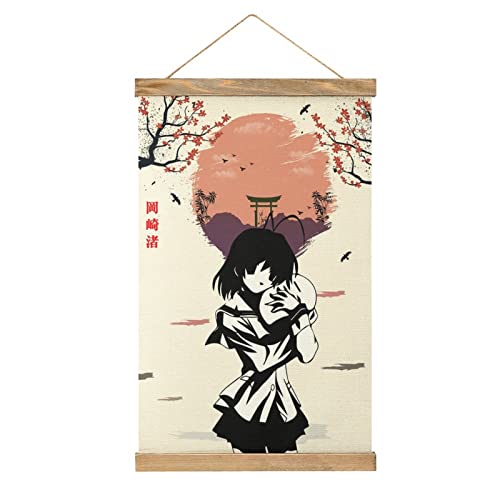 YBEL Nagisa Furukawa Clannad Scroll-Poster Stoffbild Kunst Holz DIY Rahmen Hängender Druck Aufhänger für Raumdekoration Öl Leinwand Kit Geschenk von YBEL