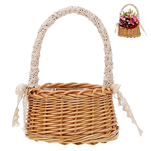 Handgemachte Korb Wicker Rattan Basket Rattan Korb Blumenmädchen Körbchen Obstkorb Weidenkorb Geflochten Blumenkörbe Picknickkorb Weidenkorb Gewebter Korb Für Hochzeit Tischdeko Landhausstil Deko von YBFBSJK