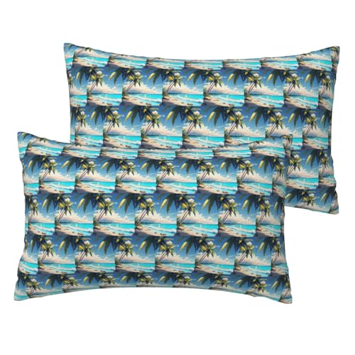 Standard-Kissenbezüge, Palme über blauem Meer, Ozean, 2er-Set, leicht, superweich, pflegeleicht, 30,5 x 50,8 cm, Kissen nicht im Lieferumfang enthalten von YBGHDAA