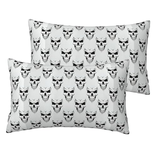 Standard-Kissenbezüge mit Halloween-Thema, einfarbiger Skelettkopf-Druck, 2er-Set, leicht, superweich, pflegeleicht, 30,5 x 50,8 cm, Kissen nicht im Lieferumfang enthalten von YBGHDAA