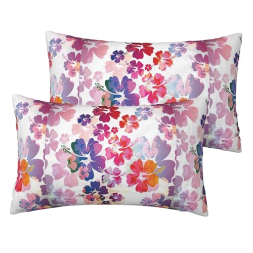 Standard-Kissenbezüge mit Hawaii-Blumendruck, 2er-Set, leicht, superweich, pflegeleicht, 30,5 x 50,8 cm, Kissen nicht im Lieferumfang enthalten von YBGHDAA