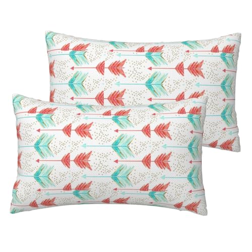 Standard-Kissenbezüge mit Korallen- und Blaugrün-Aufdruck, Standard-Kissenbezüge, 2er-Set, leicht, superweich, pflegeleicht, 30,5 x 50,8 cm, Kissen nicht im Lieferumfang enthalten von YBGHDAA