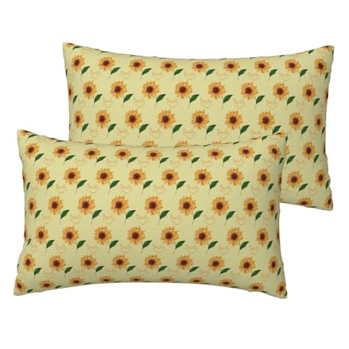 Standard-Kissenbezüge mit Smiley-Gesicht, Sonnenblumendruck, 2er-Set, leicht, superweich, pflegeleicht, 30,5 x 50,8 cm, Kissen nicht im Lieferumfang enthalten von YBGHDAA