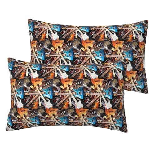 Standard-Kissenbezüge mit magischem E-Gitarren-Aufdruck, 2er-Set, leicht, superweich, pflegeleicht, 30,5 x 50,8 cm, Kissen nicht im Lieferumfang enthalten von YBGHDAA