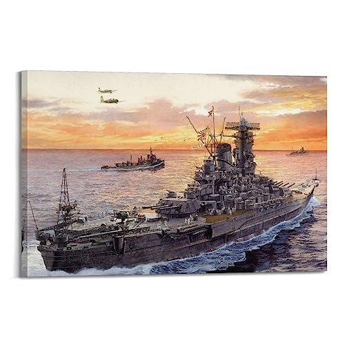 Battleships Poster für Yamato Class Battleships Poster Wandkunst Druck Retro Ästhetische Raumdekoration Malerei Leinwand Poster für Zuhause und Büro Dekorationen 50 x 75 cm Rahmen Stil von YBHF