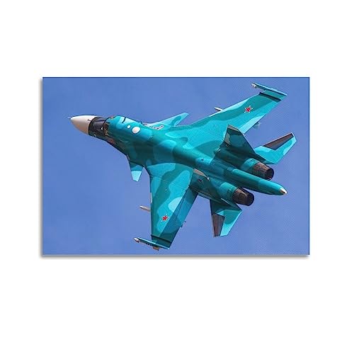 YBHF Bomber-Poster für Su-34 Poster, Wandkunstdruck, Retro, ästhetische Raumdekoration, Malerei, Leinwand, Poster für Zuhause und Büro, 50 x 75 cm, ohne Rahmen von YBHF