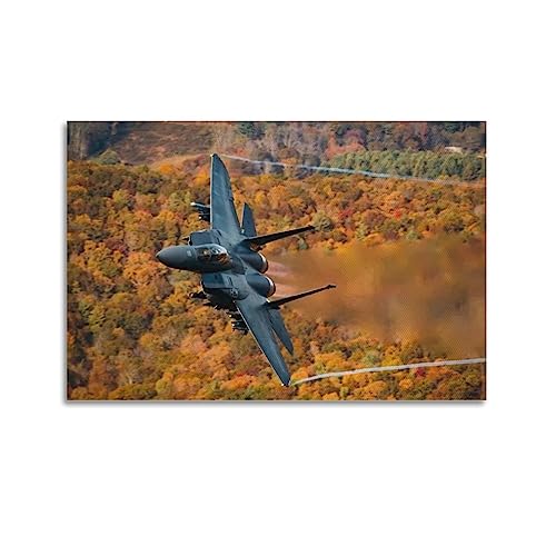 YBHF Fighter Aircraft Poster für F-15E Strike Eagle Poster Wandkunst Druck Retro Ästhetische Raumdekoration Malerei Leinwand Poster für Zuhause und Büro Dekorationen 50 x 75 cm ohne Rahmen von YBHF