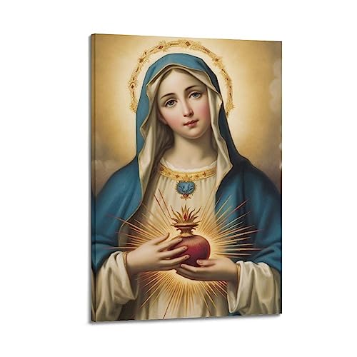 YBHF Heilige Maria Poster Heiliges Herz der Jungfrau Maria Poster Wandkunst Druck Retro Ästhetische Raumdekoration Malerei Leinwand 20 x 30 cm Rahmen Stil von YBHF