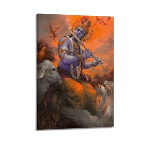 YBHF Hinduismus-Poster, Hindu Govind Krishna, Wandkunstdruck, Retro-ästhetische Raumdekoration, Bürodekoration, 30 x 45 cm, Rahmenstil YBHF Hinduismus-Poster, Hindu Govind Krishna, Wandkunstdruck, Retro-ästhetische Raumdekoration, Bürodekoration, 30 x 45 cm, Rahmenstil von YBHF