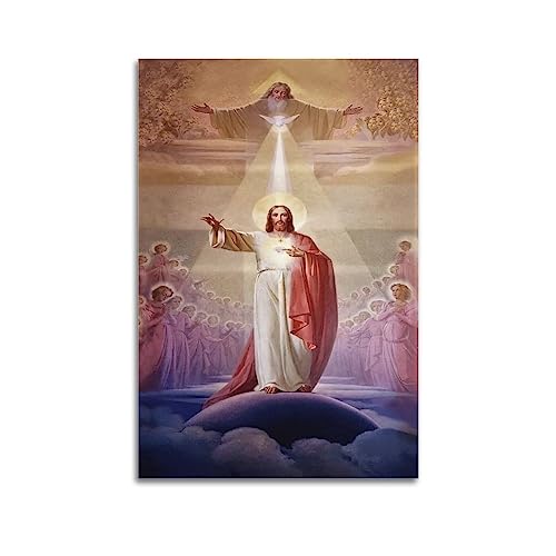 YBHF Jesus-Poster, Gott, der Vater und Sohn mit der Jungfrau, Poster, Wandkunstdruck, Retro, ästhetische Raumdekoration, Malerei, Leinwand, Poster von YBHF