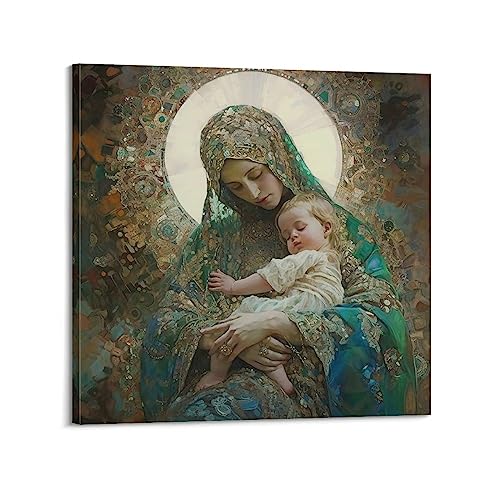 YBHF Jungfrau Maria Poster Maria Königin und Mutter Poster Wandkunst Druck Retro Ästhetische Raumdekoration Gemälde Leinwand Poster für Zuhause und Büro Dekorationen 70 x 70 cm Rahmenstil von YBHF