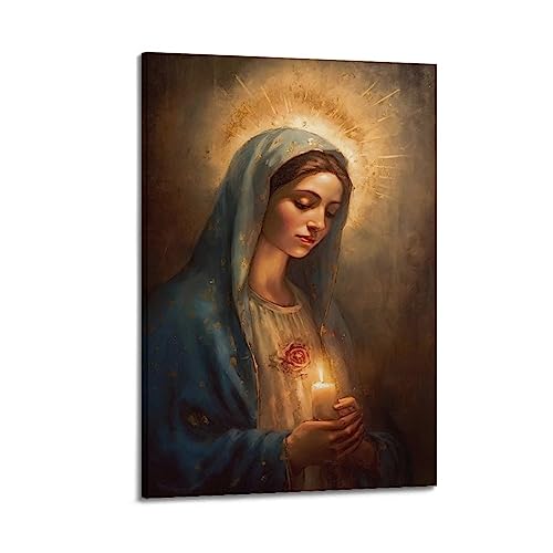 YBHF Jungfrau Maria Poster Mutter Maria katholisches christliches Poster Wandkunst Druck Retro ästhetische Raumdekoration Malerei Leinwand 40 x 60 cm Rahmen Stil von YBHF