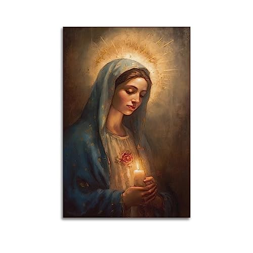 YBHF Jungfrau Maria Poster Mutter Maria katholisches christliches Poster Wandkunst Druck Retro ästhetische Raumdekoration Malerei Leinwand 40 x 60 cm ungerahmt von YBHF