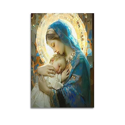 YBHF Jungfrau Maria Poster Mutter Maria mit Jesuskind, Wandkunstdruck, Retro-ästhetische Raumdekoration, Gemälde, Leinwand, 20 x 30 cm, ungerahmt von YBHF