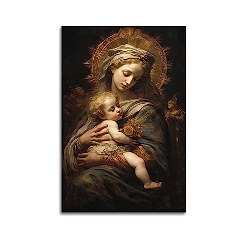 YBHF Katholische Poster Jungfrau Maria Poster Heilige Mutter Maria und Jesus Poster Wandkunst Druck Retro Ästhetische Raumdekoration Malerei Leinwand 20 x 30 cm Unrahmen von YBHF