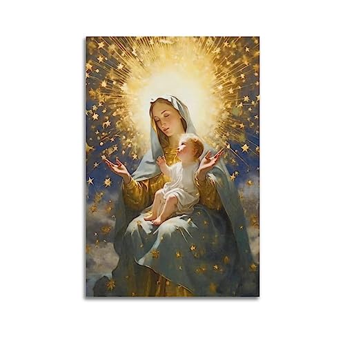 YBHF Poster Jungfrau Maria und Jesus, gesegnete Heilige Mutter, Maria und Jesuskind, Wandkunstdruck, Retro-ästhetische Raumdekoration, Gemälde, Leinwand, 40 x 60 cm, ungerahmt von YBHF