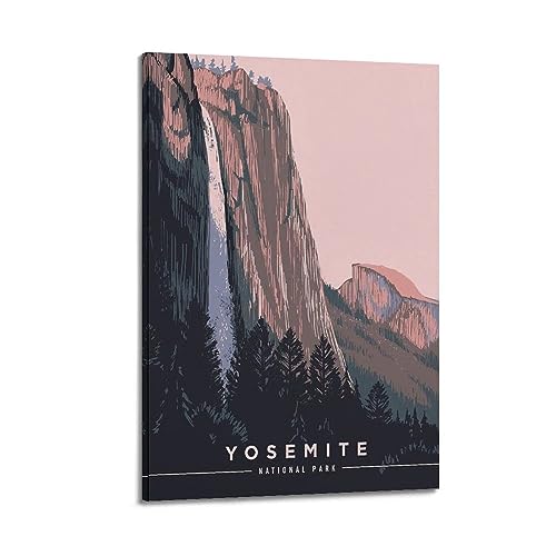 YBHF Vintage Poster Travel Yosemite Evening Falls Blechschild Poster Wandkunstdruck Retro Ästhetische Raumdekoration Bürodekorationen 40 x 60 cm Rahmen Stil von YBHF