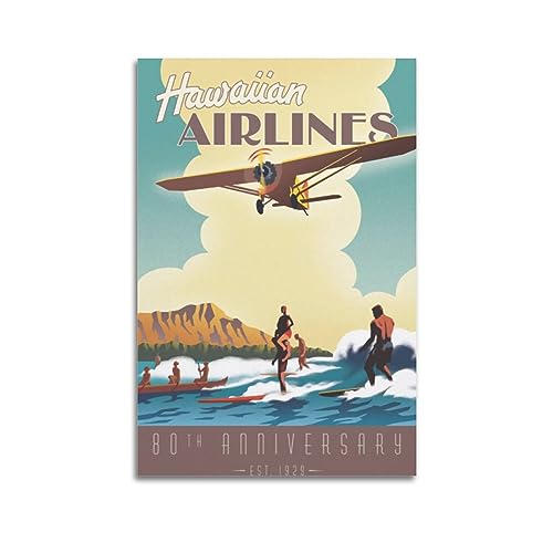 YBHF Vintage-Poster von Hawaiian Airlines Poster, Wandkunstdruck, Retro-Ästhetik, Raumdekoration, Bürodekoration, 30 x 45 cm, ungerahmt von YBHF