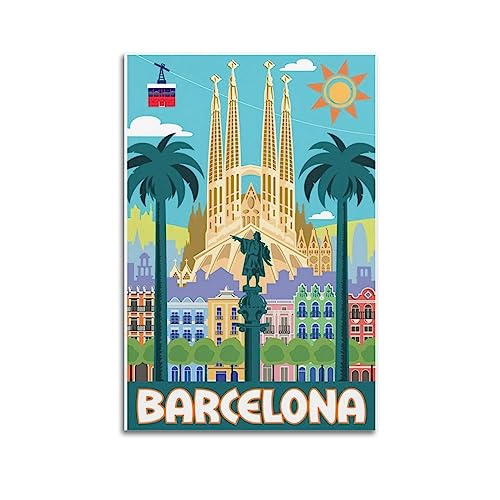 YBHF Vintage-Reiseposter Barcelona, Poster, Wandkunstdruck, Retro, ästhetische Raumdekoration, Malerei, Leinwand, Poster für Zuhause und Büro, 50 x 75 cm, ohne Rahmen von YBHF