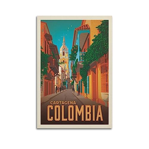 YBHF Vintage World Travel Poster Cartagena Kolumbien Poster Wandkunst Druck Retro Ästhetische Raumdekoration Malerei Leinwand Poster für Zuhause und Büro Dekorationen 20 x 30 cm Unrahmen von YBHF