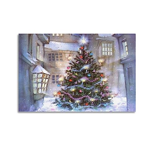 YBHF Weihnachtsbaum Vintage Poster Frohe Weihnachten Poster Wandkunst Druck Retro Ästhetische Raumdekoration Gemälde Leinwand Poster für Zuhause und Büro Dekorationen 30 x 45 cm ohne Rahmen von YBHF