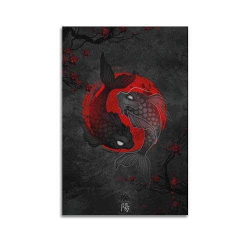 Zen-Poster Tai Chi Yin Yang Koi, Wandkunstdruck, Retro-Ästhetik, Raumdekoration, Bürodekoration, 60 x 90 cm, ungerahmt von YBHF