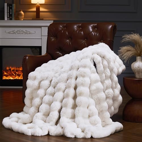 YBIKE Kunstpelz-Kuscheldecke mit Hase-Design Wurfdecke aus Blasenstoff 200x150cm, Luxuriöse Flauschige und Weiche Pelz-Sherpa Decke für Bett, Sofa, Couch (Beige) von YBIKE